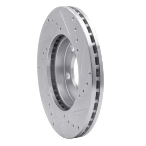 Ford Mustang Brake Rotor (1) - Front Left - R1 Concepts - Drilled & Slotted - Silver - `94-`04